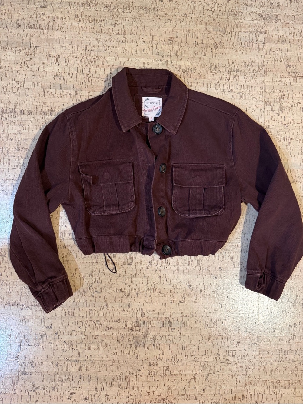 Stoosh Vintage Denim Brown Cropped Utility Jacket Y2K Size S